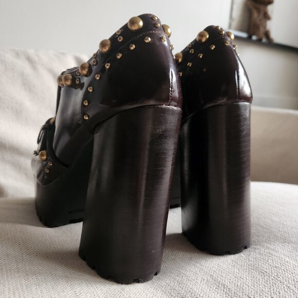 *NEW* Michael Kors Alberta Chestnut Studded Platform Loafer Pumps - Sz 7 - Picture 3 of 11